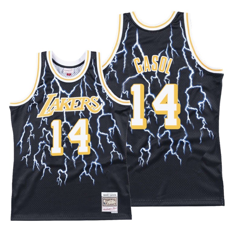 Men's Los Angeles Lakers Marc Gasol #14 NBA Lightning Hardwood Classics Black Basketball Jersey DGX5683DI